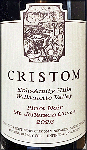 Cristom 2022` Mt. Jefferson Cuvee Pinot Noir